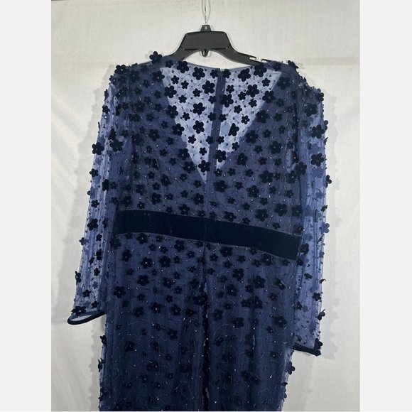 NEW $598 Mac Duggal [ 16 ] Embellished V Neck Illusion Column‎ Midi Dress Blue - Picture 13 of 14